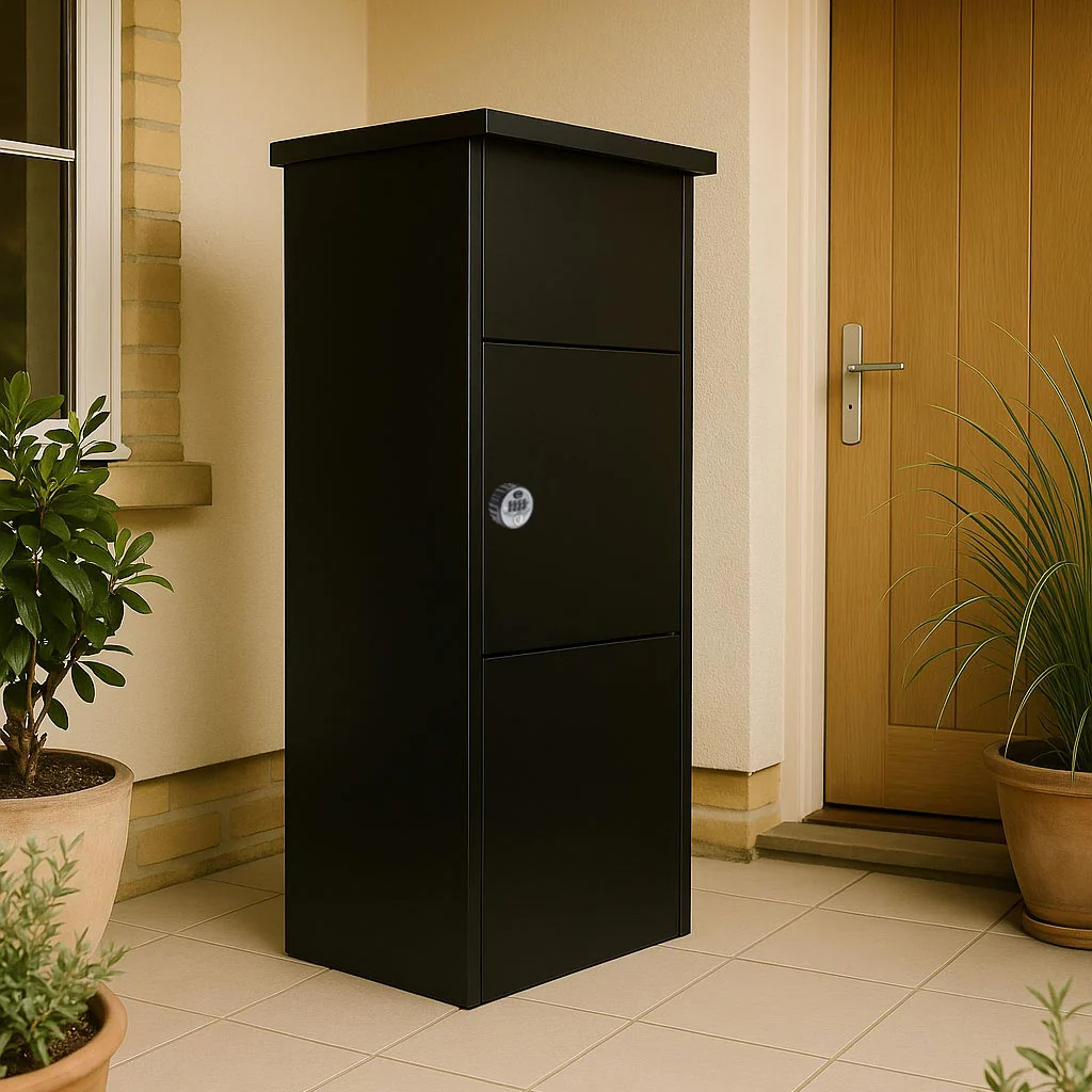 Delivery Box for Home – Goldcrest Freestanding Front Access Parcel Box - Combination Lock - Black - Image 2