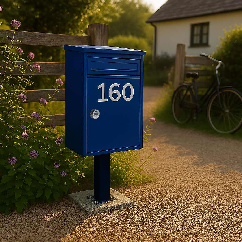 Free Standing Parcel Post Box for Home Front Access – Woodpecker with FR-2 stand - Combination Lock - Oxford Blue - Image 2