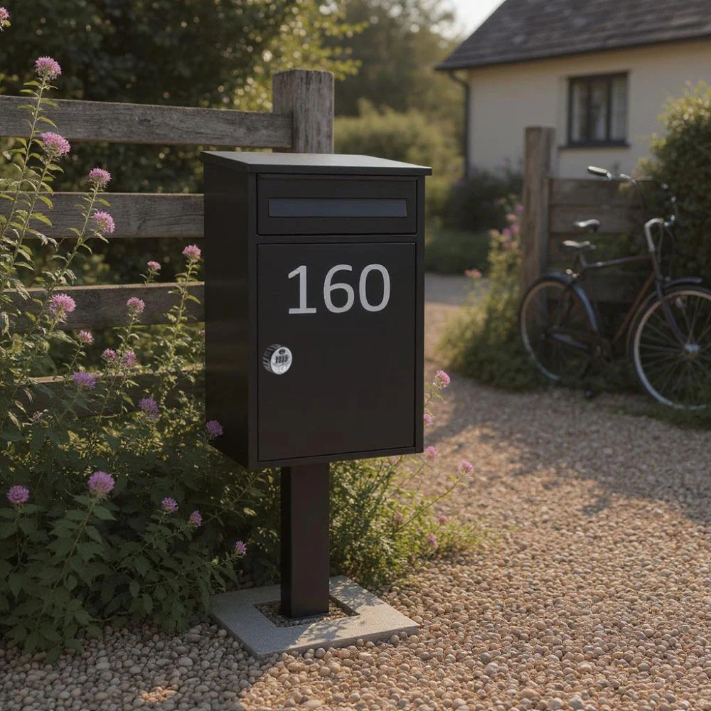 Free Standing Parcel Post Box for Home Front Access – Woodpecker with FR-2 stand - Combination Lock - Black - Image 2