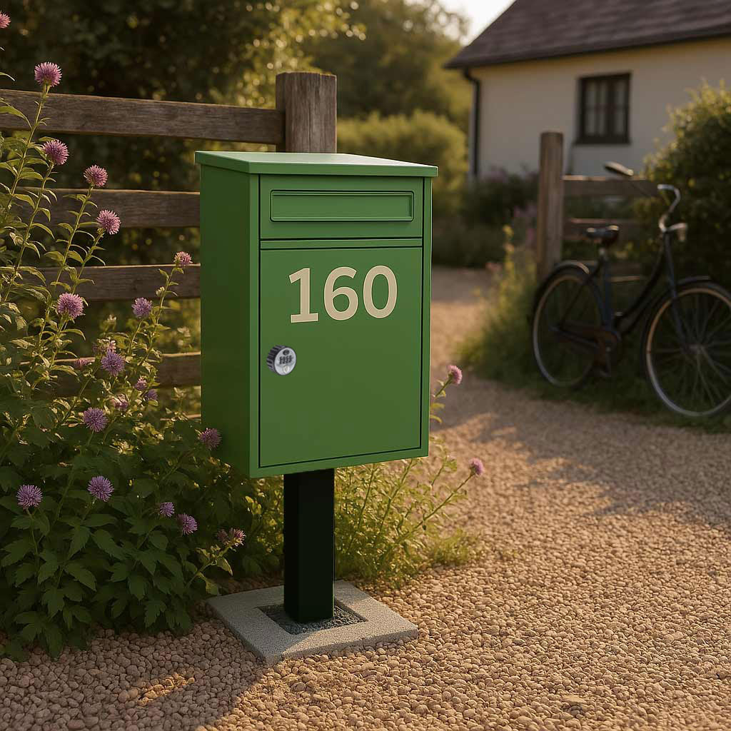 Free Standing Parcel Post Box for Home Front Access – Woodpecker with FR-2 stand - Combination Lock - Pale Green - Image 2