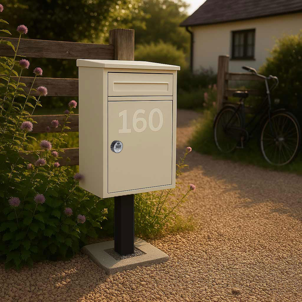 Free Standing Parcel Post Box for Home Front Access – Woodpecker with FR-2 stand - Combination Lock - Pebble Grey - Image 2
