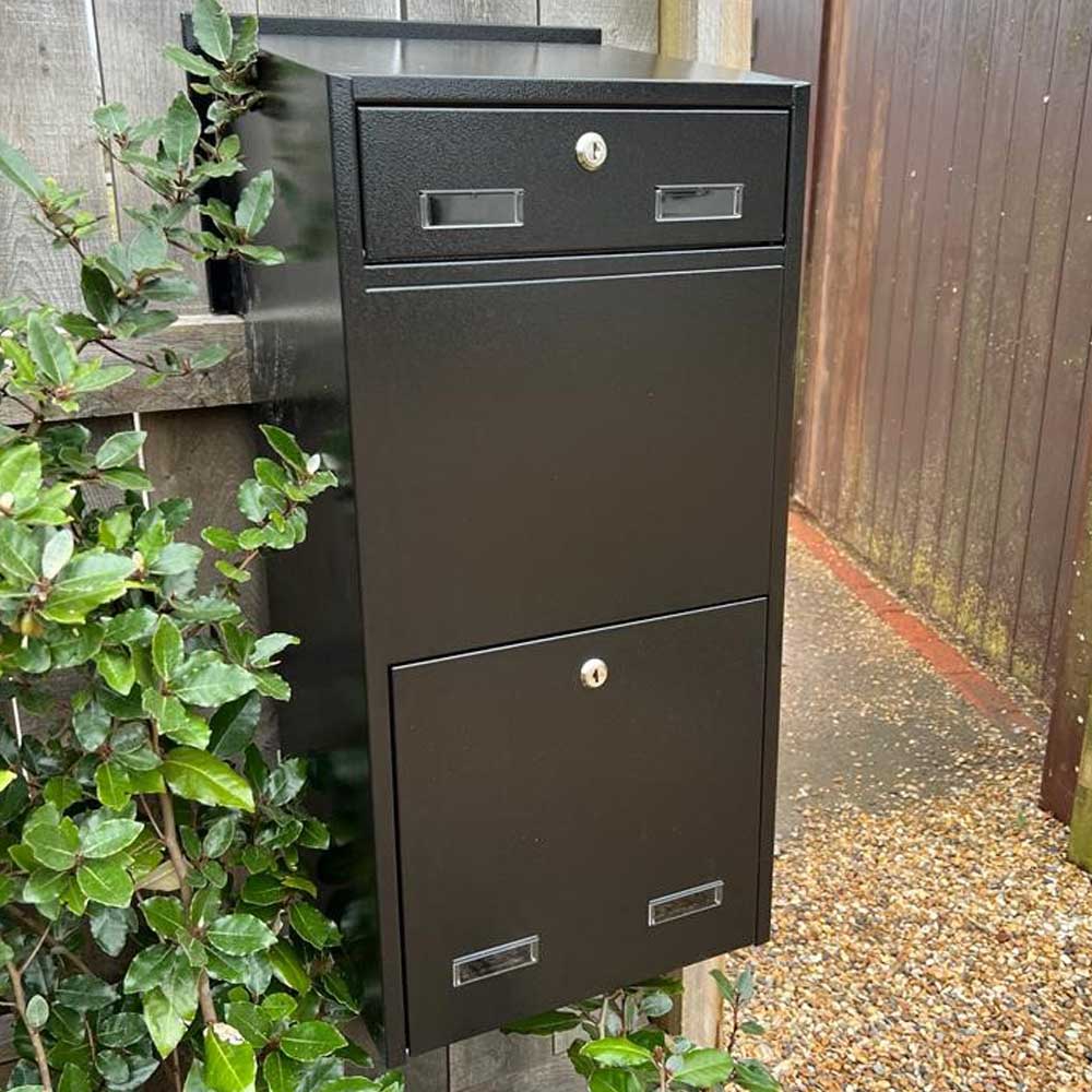 Outdoor Parcel Box for Gates & Fences – Rear Access – Sigma Stainless Steel Front - Dark Grey - Image 5