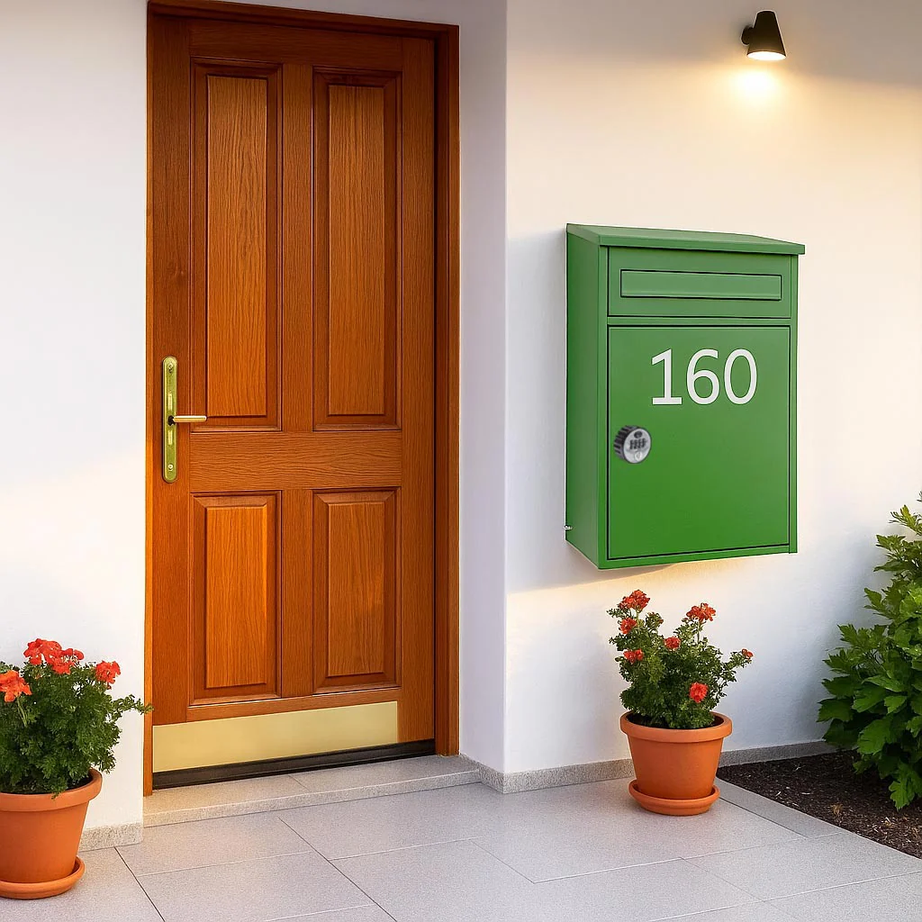 Wall Mounted Parcel Post Box for Home Front Access – Woodpecker - with Combination Lock - Pale Green - Image 2